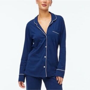 J. Crew Classic Blue Pajama Set with White Trim